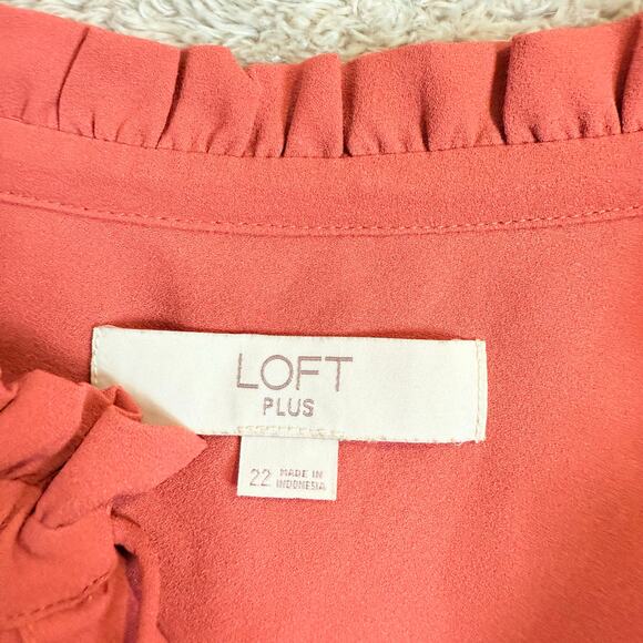 Loft PLUS Size 22 Coral Pintuck Pleated Peasant Blouse Top Popover Button Down - Picture 6 of 10